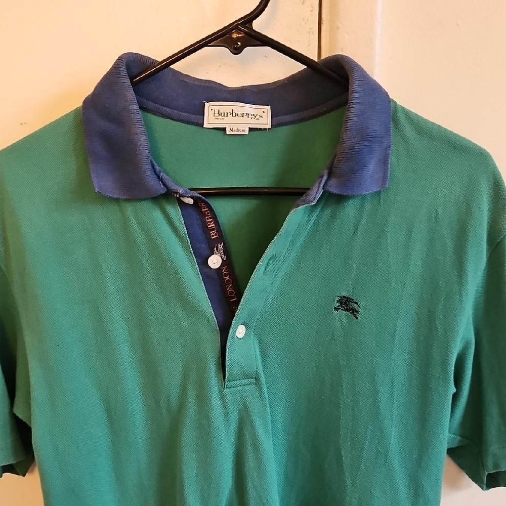 Vintage Burberry Men's Green Polo Shirt